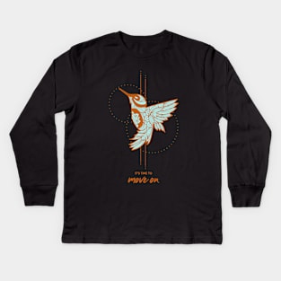 Humming bird Moving on mandala Kids Long Sleeve T-Shirt